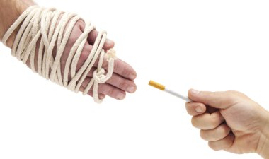 Hands were tied with a rope that would have given up smoking clipart