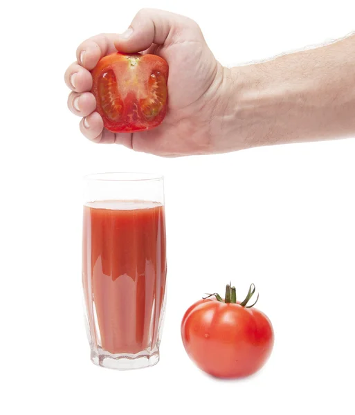 Succo di pomodoro in mano maschile — Foto Stock