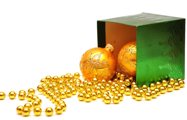 Christmas gift box with christmas balls — Stock Photo, Image