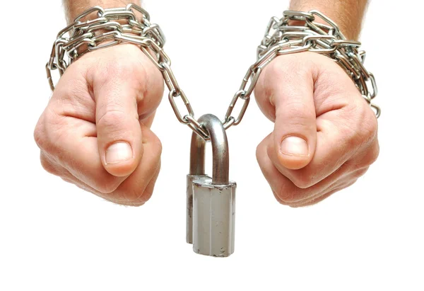 Hands chained together — Stock Photo, Image