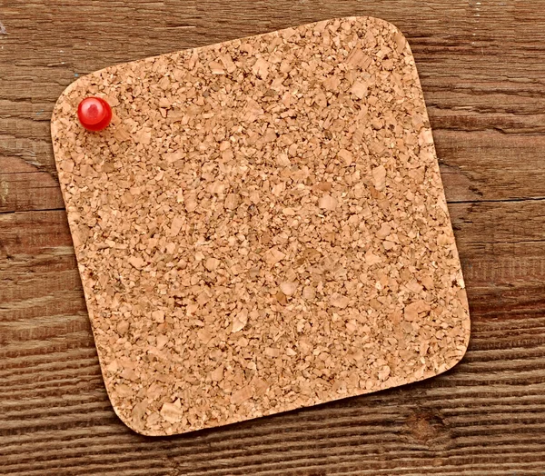 Kork Textur Gepresst Roten Drucknadel Auf Holz Hintergrund — Stockfoto