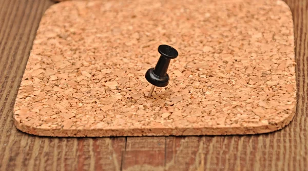 Cork Texture Pressed Black Pushpin Wood Background — Stockfoto