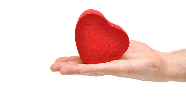 Man Hands Gifting Heart Valentine Day Isolated White — Stock Photo, Image