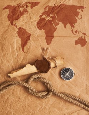 Scroll with wax seal and rope on old paper background clipart