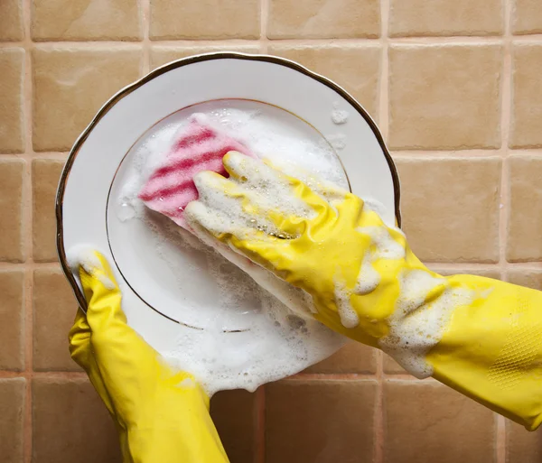 Close Person Washing Plate — Stock Photo, Image