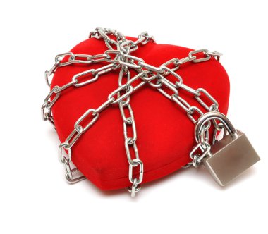 Love locked heart shape with chains on white clipart