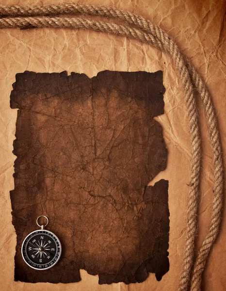 Old paper, compass and rope — Stock Photo, Image