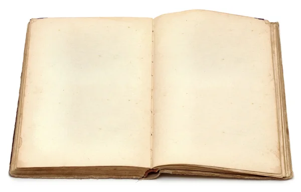 Vieux Livre Avec Des Pages Teintées Jaunes Vierges Sur Blanc — Photo