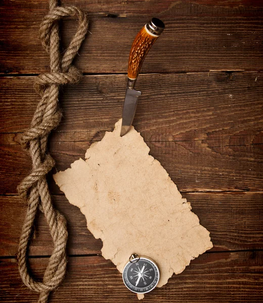 Old Paper Pinned Wooden Wall Knife — Stock Photo, Image