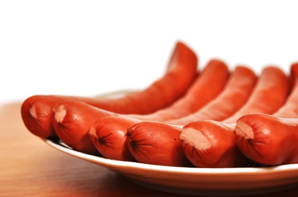 Closeup Plate Sausages Table — Stock Photo, Image