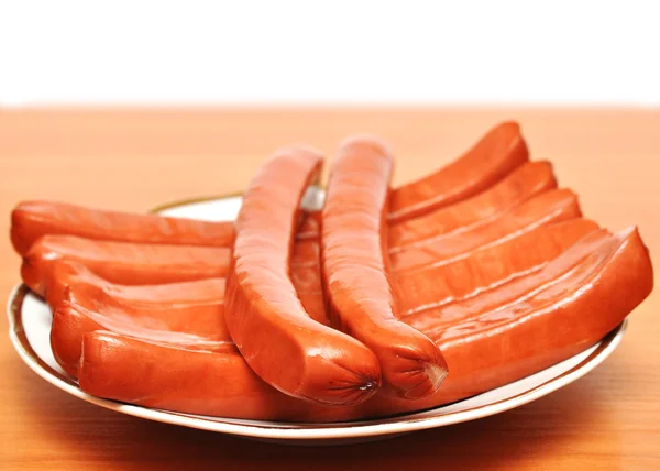 Close up plate of sausages — Stock Photo, Image
