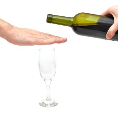 Hand over glass - stop alcoholism concept clipart