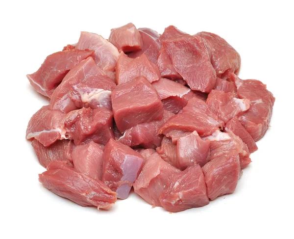 Carne fresca em bruto cortada em cubo — Fotografia de Stock