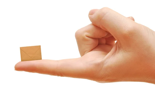Small empty envelope on woman's finger — Stock Photo, Image