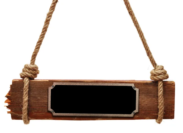 Placa de metal na placa de madeira — Fotografia de Stock
