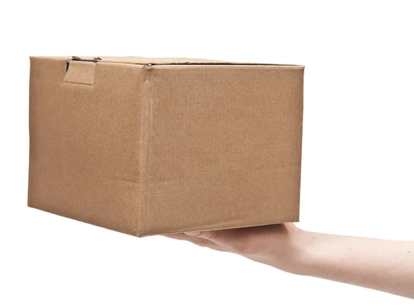 Mano de hombre con caja de cartón — Foto de Stock