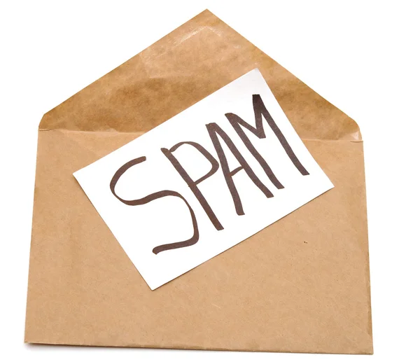 Concetto di spam mail o e-mail con parola su evelope — Foto Stock