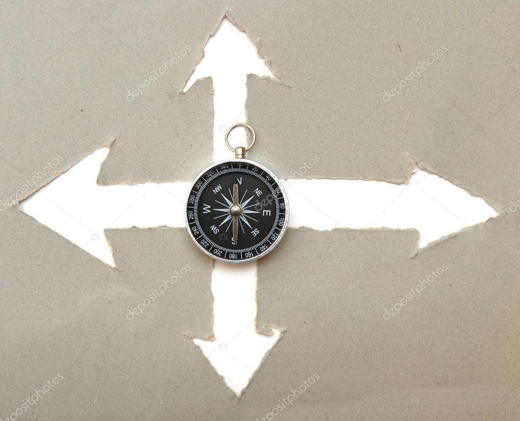 Compass and cardboard navigation arrows