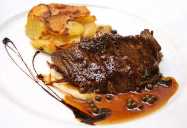 French steak with mashed potatoes and pepper clipart