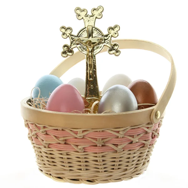 Easter cross and eggs — Stock Photo, Image