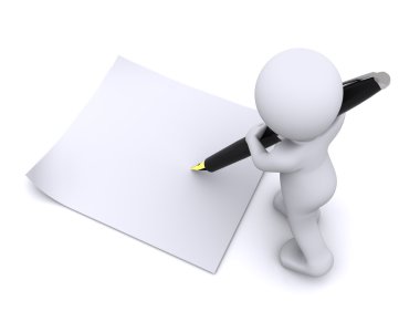 Little 3d character write a card with big pen clipart