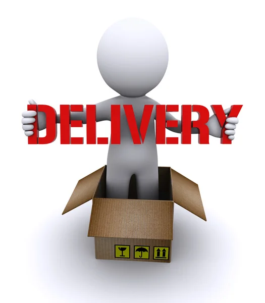 Leverans mannen med "delivery" skylt — Stockfoto