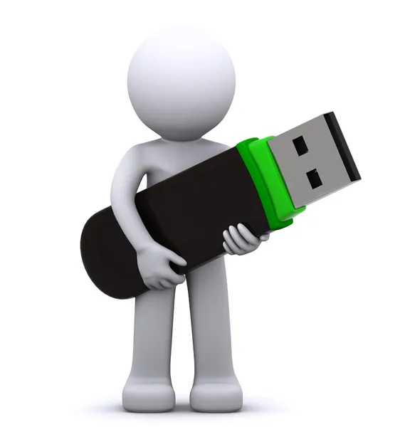3d character with usb flash drive — Stock Photo, Image