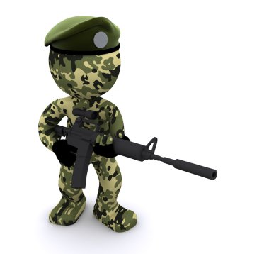 3d soldier textured with camouflage clipart