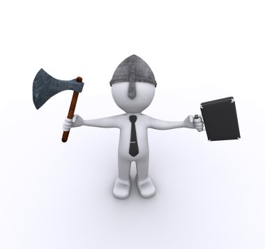 Aggressive corporate worker with axe and case clipart