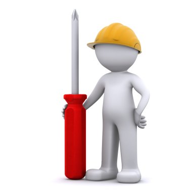 3D construction worker with screwdriver clipart