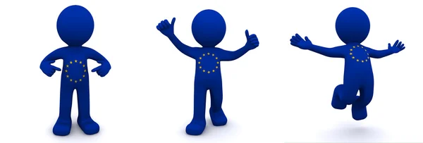 3d personagem texturizado com bandeira da União Europeia — Fotografia de Stock
