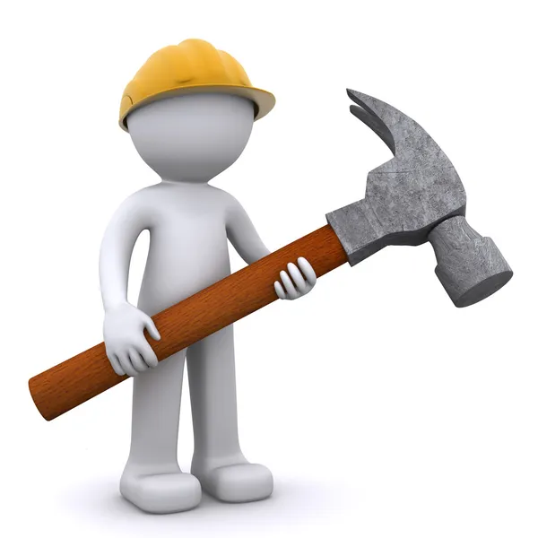 3D stavební dělník s kladivem — Stock fotografie