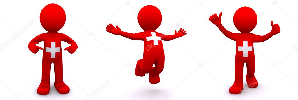 3d character textured with flag of Switzerland