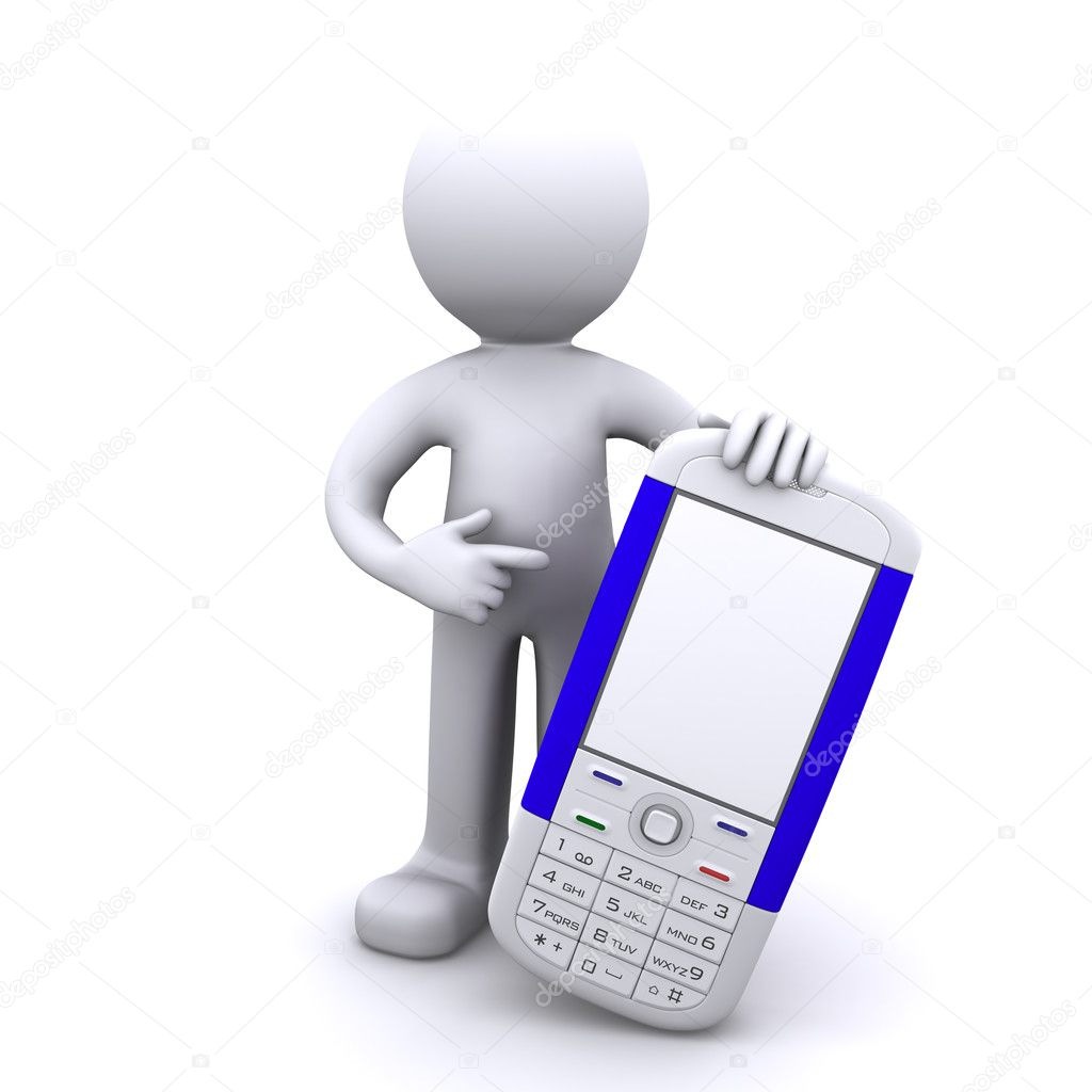 3d character with mobile phone