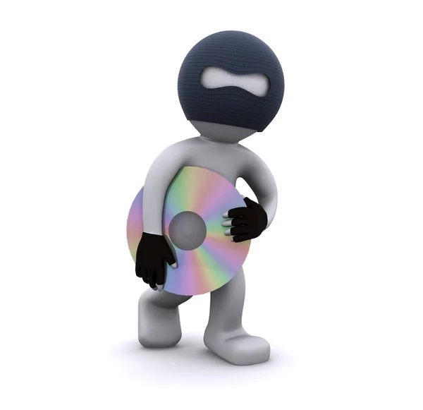偷 cd 的 3d 字符。计算机盗版概念 — 图库照片