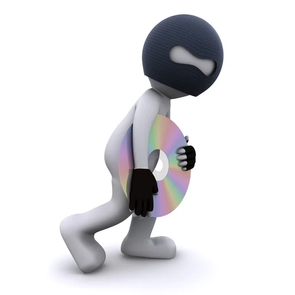 3d personaggio rubare cd. Il concetto di pirateria informatica — Foto Stock