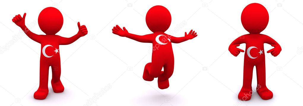 3d character textured with flag of Turkey