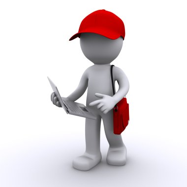 3d character walking with laptop clipart