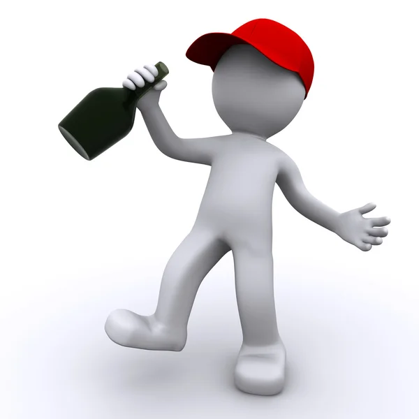Betrunkener 3D-Charakter mit grüner Flasche — Stockfoto
