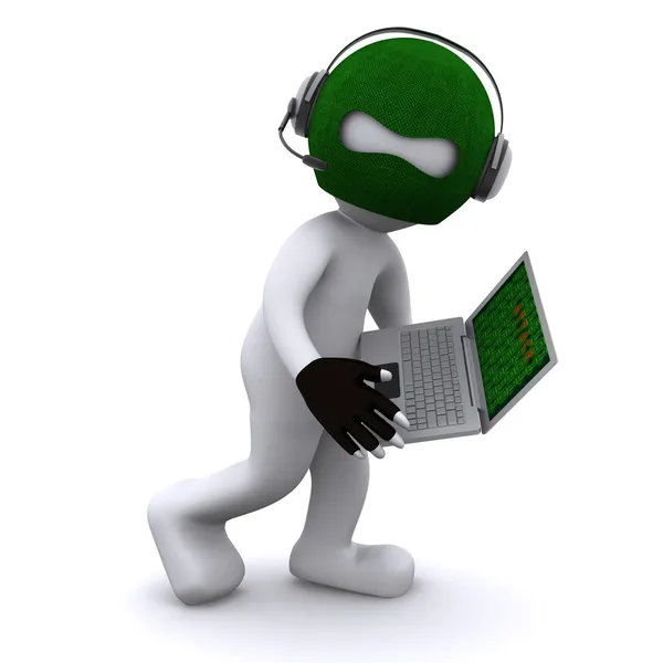 Cartoon hacker con computer portatile — Foto Stock