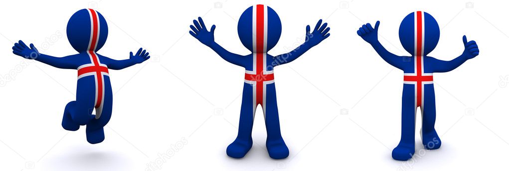 3d character textured with flag of Iceland