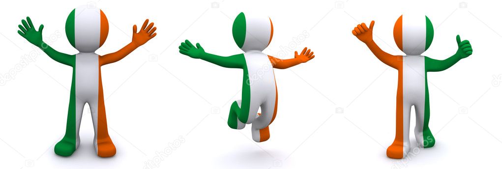3d character textured with flag of Ireland