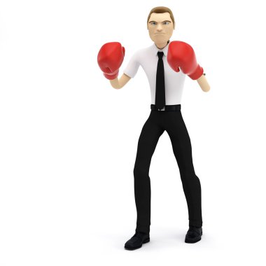 3D businessman with boxing gloves clipart