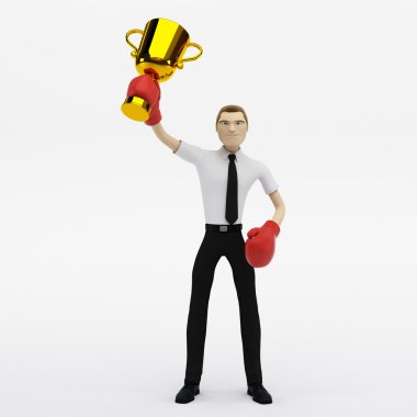 Businessman winner with a trophy clipart