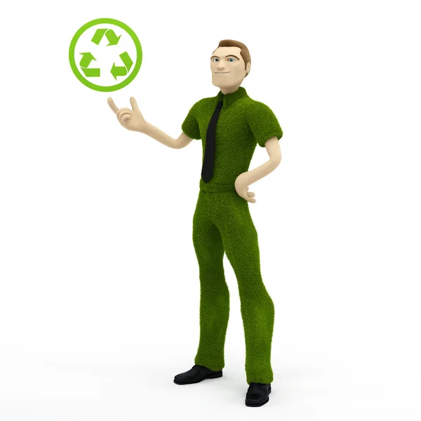 Geschäftsmann Hält Mit Recycling Symbol Auf Weißem Hintergrund — Stockfoto