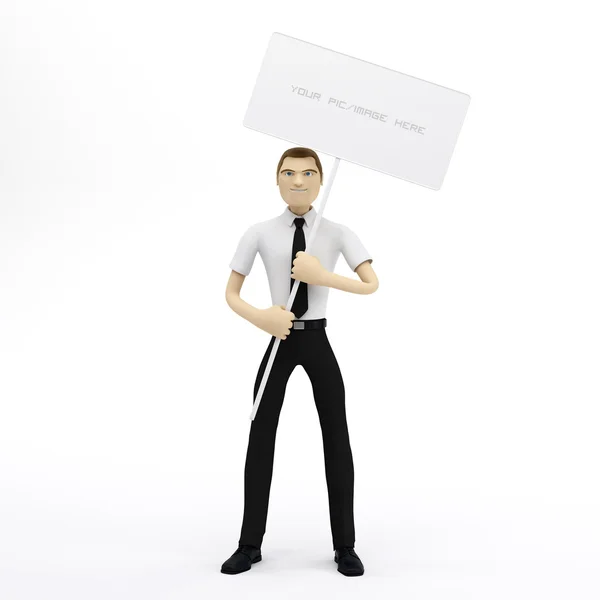 3D Businessman holding a blank sign — Stock Photo, Image