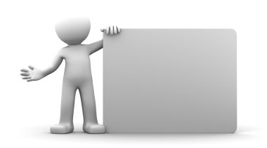 3D character holding a blank billboard clipart