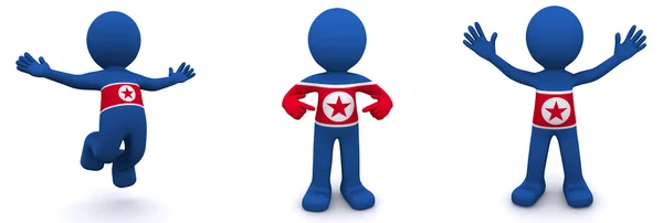 3d personagem texturizado com bandeira da Coreia do Norte — Fotografia de Stock