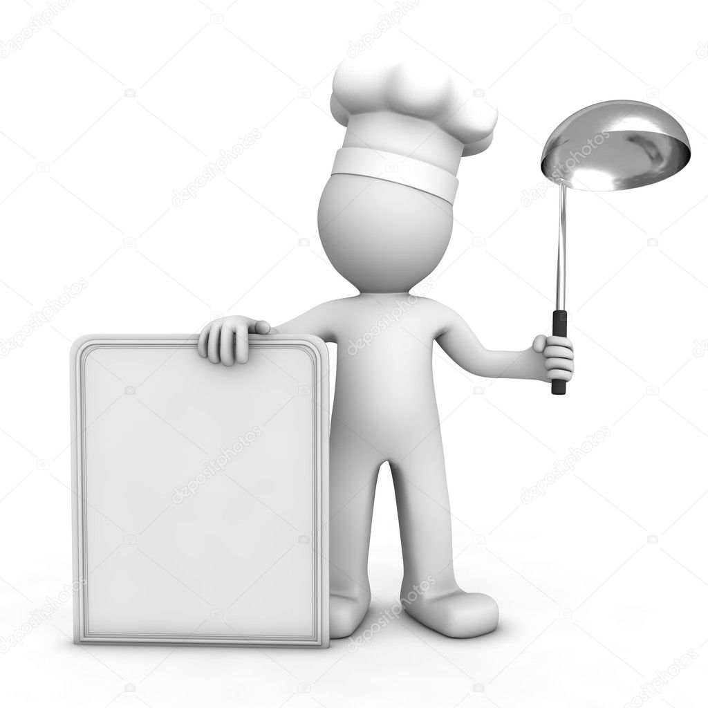 3D chef with blank menu board