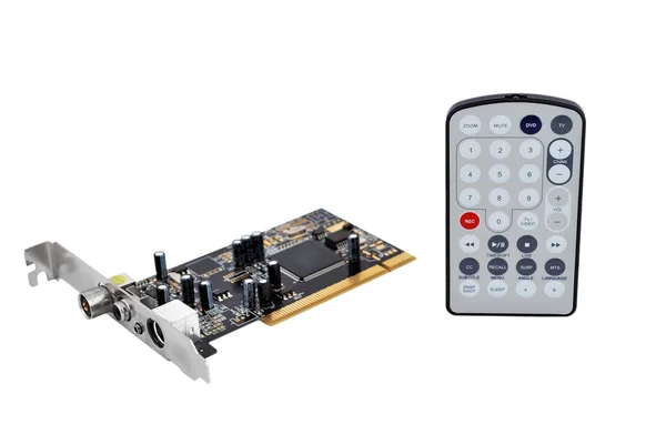 TV tuner card and remote control — Stock Photo, Image